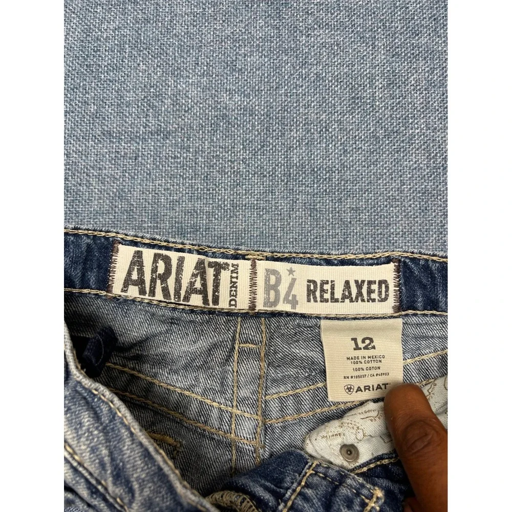 Ariat B4 Relaxed Boys Jeans Sz 12 Medium Wash Denim Straight Leg Adjustable